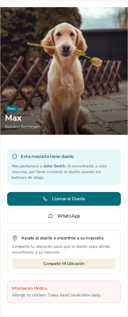 Ejemplo del perfil de una mascota en Tago